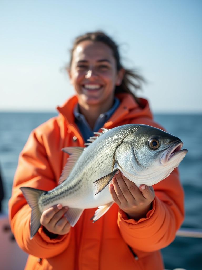 En smilende turist som holder en stor torsk.